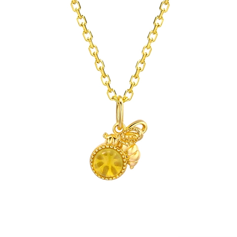 925 Sterling Silver Bee Amber Pendant Necklace Gold Plated Little Bee Insect Clavicle Chain Jewelry For Women Girls Gift