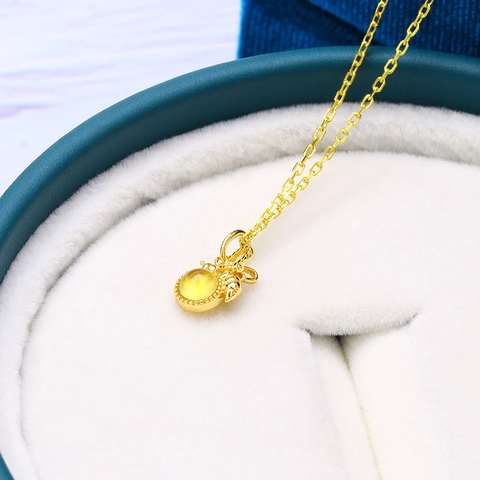 925 Sterling Silver Bee Amber Pendant Necklace Gold Plated Little Bee Insect Clavicle Chain Jewelry For Women Girls Gift