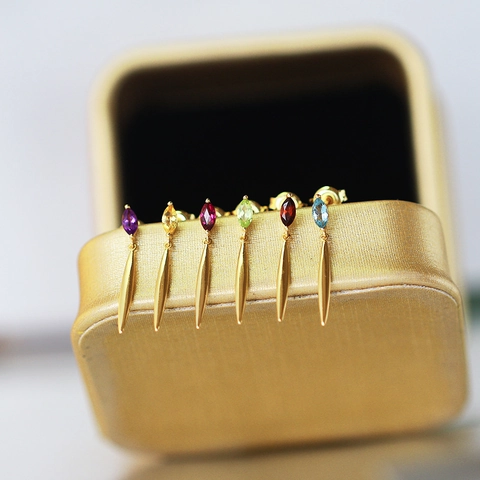 925 Sterling Silver Earring Post Natural Gemstone Leaf Drop Earrings Marquise Cut Amethyst Peridot Citrine Women Jewelry