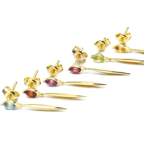 925 Sterling Silver Earring Post Natural Gemstone Leaf Drop Earrings Marquise Cut Amethyst Peridot Citrine Women Jewelry