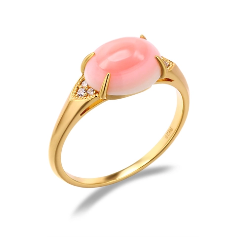 925 Sterling Silver Natural Queen Shell White Shell Ring 14K Gold Plated Minimalist Oval Egg Shape Women Jewelry Finger Ring