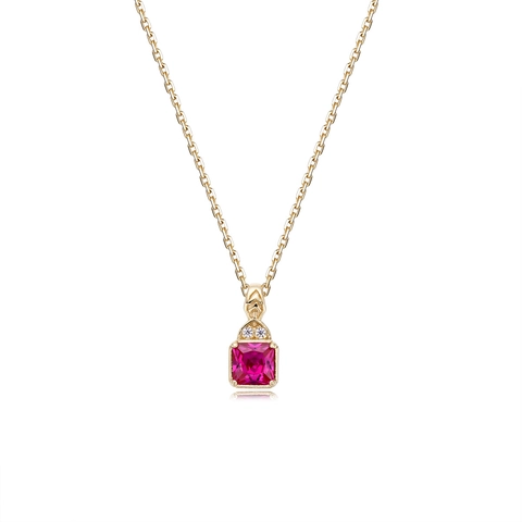 Japanese Style S925 Sterling Silver Gold Plated Red Corundum Necklace Square Synthetic Ruby Pendant Clavicle Chain Jewelry For Women