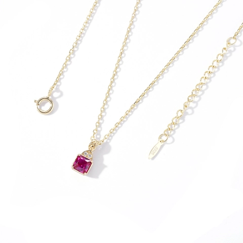 Japanese Style S925 Sterling Silver Gold Plated Red Corundum Necklace Square Synthetic Ruby Pendant Clavicle Chain Jewelry For Women