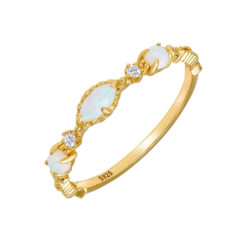Vintage 925 Sterling Zilveren 14K Vergulde Ring Met Synthetische Witte Opaal En Zirkonia Bloem Sieraden Voor Vrouwen