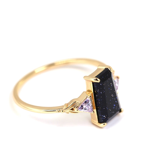 S925 Sterling Silver Gold Plated Blue Sandstone Ring With Purple Zirconia Vintage Japanese Style Jewelry For Women