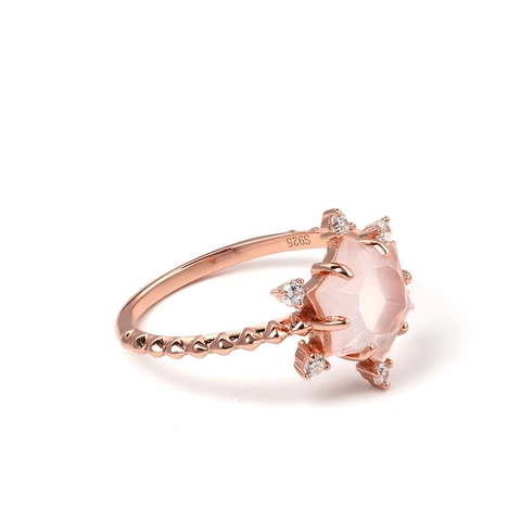 Rose Quartz Star Ring S925 Sterling Silver Rose Gold Plated Zirconia Romantic Hexagonal Finger Ring For Women Jewelry Gift