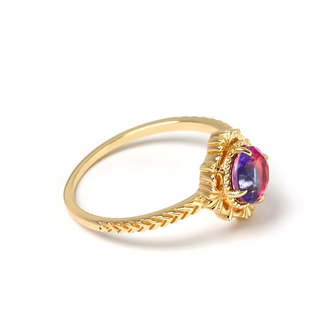 Japanese Light Luxury 925 Sterling Silver Gold Plated Ring For Women Color Changing Zircon Retro Flower Setting Jewelry