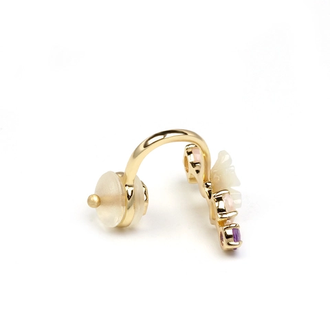 Elegant 925 Sterling Silver Gold Plated Shell Flower Ear Cuff Japanese Style Pink Opal Amethyst Gemstone Earrings Jewelry