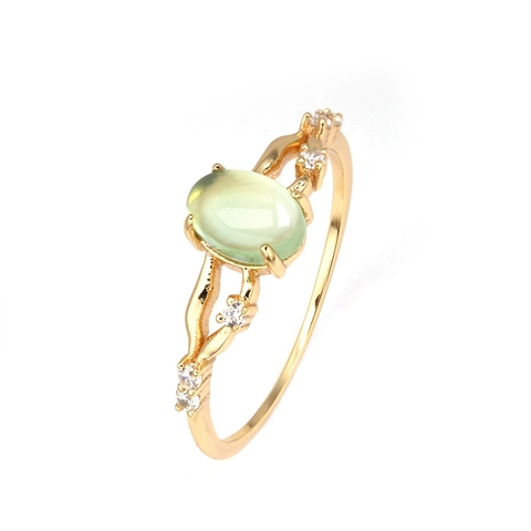 Minimalist 925 Sterling Silver Gold Plated Prehnite Ring For Women Oval Green Stone Zirconia Inlaid Fashion Finger Jewelry