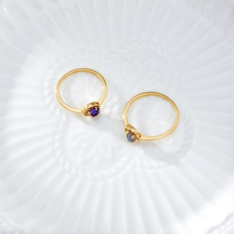 14k Vergoldet 925 Sterlingsilber Brasilianischer Amethyst Zirkon Mond Ring Vintage Hofstil Edelstein Fingerring Für Damen