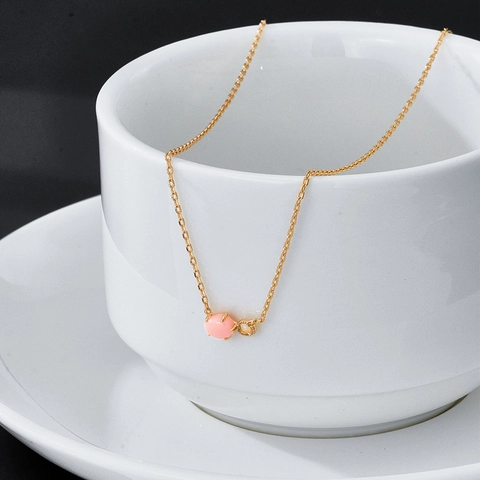 Collana con Pendente in Argento Sterling 925 Placcato Oro 14K Conchiglia Rosa Cristallo Bianco Gioielli Minimalisti Giapponesi
