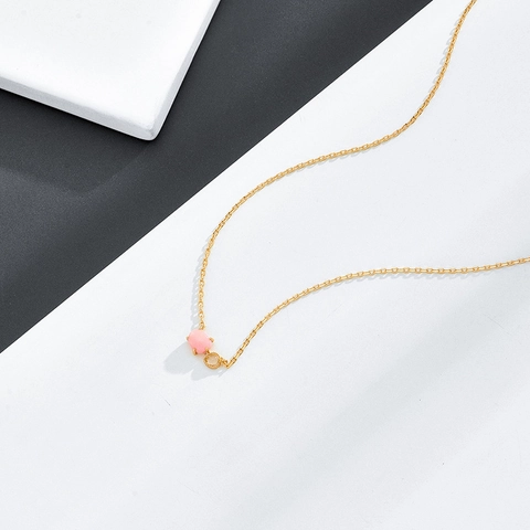 Collana con Pendente in Argento Sterling 925 Placcato Oro 14K Conchiglia Rosa Cristallo Bianco Gioielli Minimalisti Giapponesi