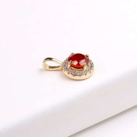 925 Sterling Silver Round Fanta Garnet Pendant For Women Gold Plated White Zircon Halo Pendant Only (Without Chain) Fine Jewelry