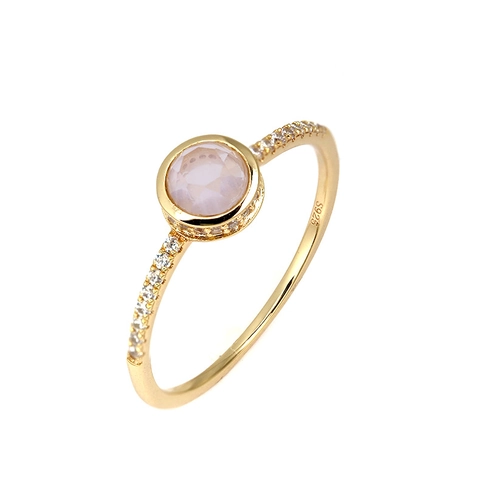925 Sterling Silver Rose Quartz Ring 14K Gold Plated Zirconia Paved Geometric Finger Ring Elegant Minimalist Jewelry For Women