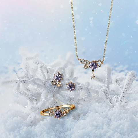 S925 Argento Sterling 14K Placcato Oro Collana per Donna Giapponese Pietra di Luna Tanzanite Zirconia Stella Fiocco di Neve Ciondolo