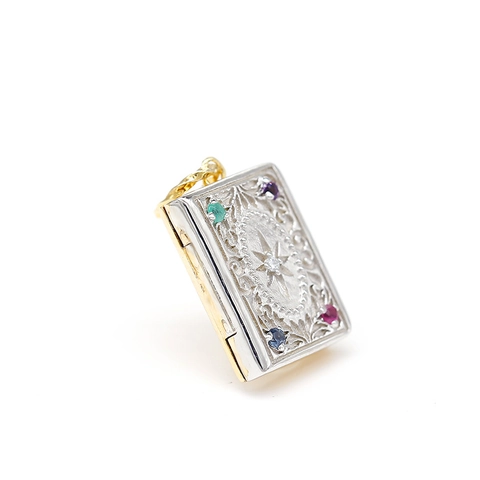 Vintage 925 Sterling Silver Book Locket Pendant Necklace With Moissanite Emerald Sapphire Ruby Amethyst For Women Jewelry