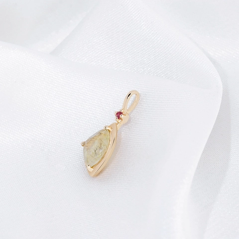 Irregular Gold Rutilated Quartz Pendant Necklace 925 Sterling Silver 14K Gold Plated Red Corundum Jewelry For Women Gift