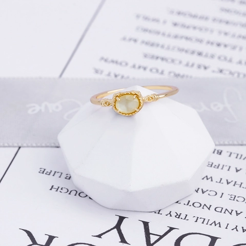 S925 Sterlingsilber Ring 14K Vergoldet Weißer Kristall Gelbe Muschel Oval Eingelegt Vintage Eleganter Schmuck Geschenk Damen