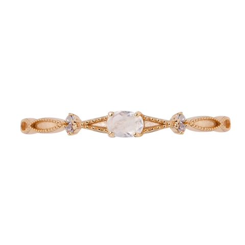925 Sterling Silver Ring For Women Natural Moonstone Zirconia Oval Gemstone Ring Retro Gold Plated Milgrain Jewelry Finger Ring Gift