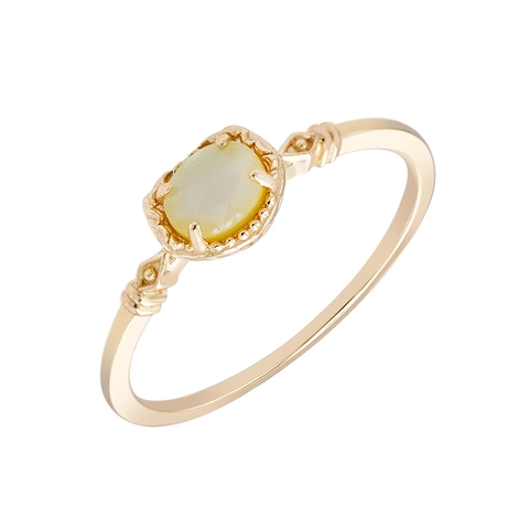 S925 Sterlingsilber Ring 14K Vergoldet Weißer Kristall Gelbe Muschel Oval Eingelegt Vintage Eleganter Schmuck Geschenk Damen