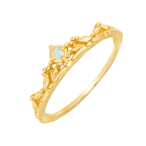 925 Sterlingsilber Natürlicher Opal Hohl Krone Ring Für Damen 14K Vergoldet Vintage Minimalistisch Schmuck Geschenk