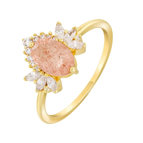 S925 Sterling Silver Pink Strawberry Quartz Ring For Women Luxury Zirconia Flower Cluster Retro Fashion Jewelry Party Gift