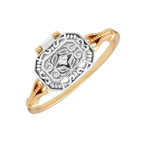 Retro Europäisches Muster Schatzkiste Öffenbarer Ring S925 Sterlingsilber 14K Vergoldet Zirkonia Zweifarbig Damen Schmuck