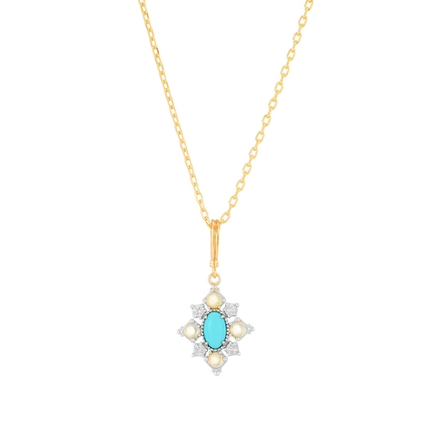 Vintage 925 Sterling Silver 14K Gold Plated Turquoise Pendant Necklace With African Opal And White Topaz For Women Jewelry