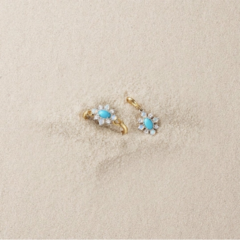 Vintage 925 Sterling Silver Ring With Natural Turquoise And African Opal Gold Plated Flower Rhombus Jewelry For Women Party Gift