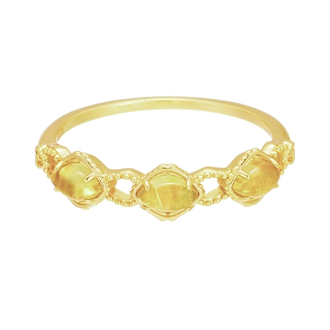 925 Sterling Silver 14K Gold Plated Natural Yellow Citrine Ring Vintage Hollow Rhombus Geometric Energy Band Jewelry For Women