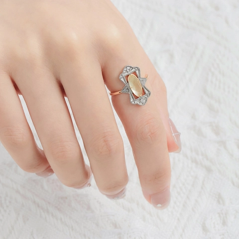 S925 Sterling Silver Gold Prehnite Ring Pendant Vintage Art Deco Jewelry For Women Gold Plated Hypoallergenic Accessory