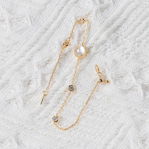 S925 Sterling Silver Gold Plated White Crystal Mother Of Artificial Pearl Bubble Bracelet Fresh Elegant Zirconia Jewelry For Women Gift