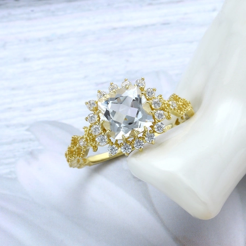 925 Sterling Silver Gold Plated Square Topaz Ring Vintage Hollow Halo Zirconia Ring For Women Wedding Party Jewelry