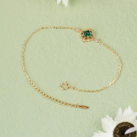 Vintage 925 Sterlingsilber Vergoldet Lab Emerald Armband Mit Zirkonia Elegantes Verstellbares Schmuckstück Für Damen Geschenk