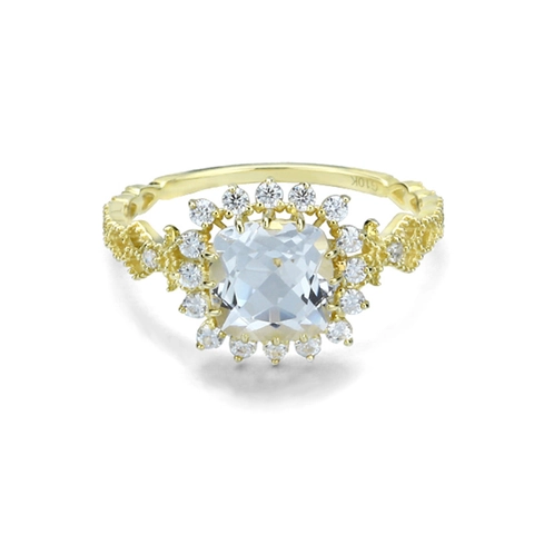 925 Sterling Silver Gold Plated Square Topaz Ring Vintage Hollow Halo Zirconia Ring For Women Wedding Party Jewelry