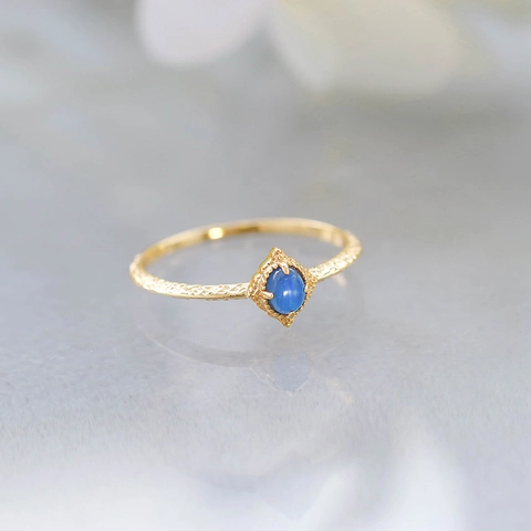 Vintage 925 Sterling Silver 14K Gold Plated Kyanite Necklace And Ring Hollow Geometric Blue Gemstone Jewelry For Women