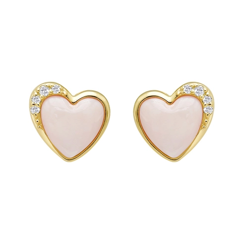 Sweet S925 Sterling Silver Heart Stud Earrings With Pink Shell And White Zirconia 14K Gold Plated Jewelry For Women Gift