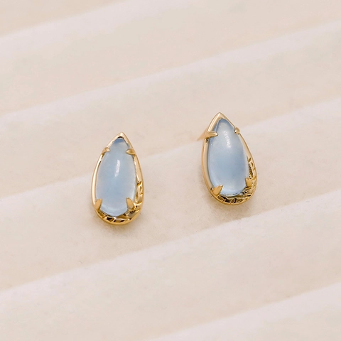 Pendientes de Botón de Plata de Ley 925 Chapados en Oro de 14K con Aguamarina Natural para Mujer Pendientes de Gota de Gema