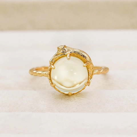 Anello Gatto 3D in Argento Sterling S925 Placcato Oro 14K con Citrino per Donna Gioielli Animali Carini Regalo