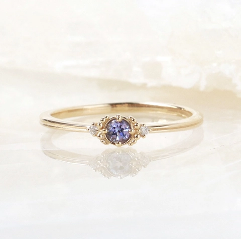 925 Sterling Silver Ring 14K Gold Plated Tanzanite Zircon Ring For Women Vintage Minimalist Japanese Style Finger Jewelry