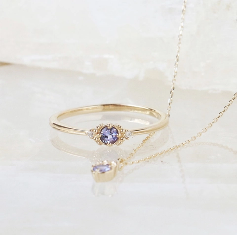 925 Sterling Silver Ring 14K Gold Plated Tanzanite Zircon Ring For Women Vintage Minimalist Japanese Style Finger Jewelry