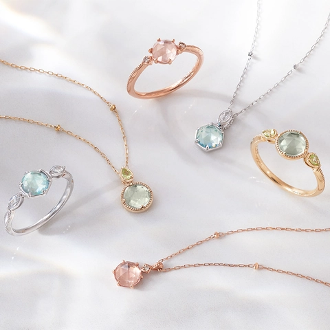 Collana con Pendente in Argento Sterling 925 Placcato Oro 14K con Doppia Pietra Peridoto Prasiolite per Donna Gioielli Eleganti Stile Giapponese