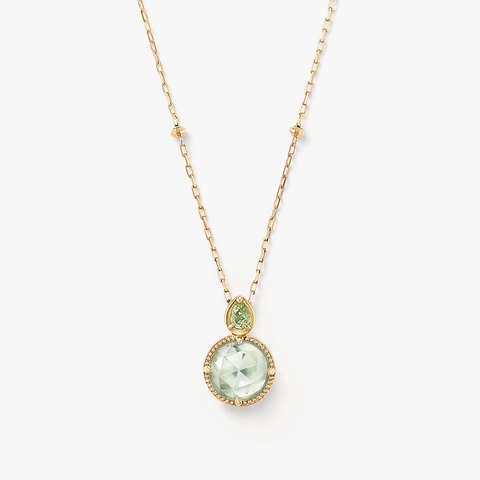 Collana con Pendente in Argento Sterling 925 Placcato Oro 14K con Doppia Pietra Peridoto Prasiolite per Donna Gioielli Eleganti Stile Giapponese