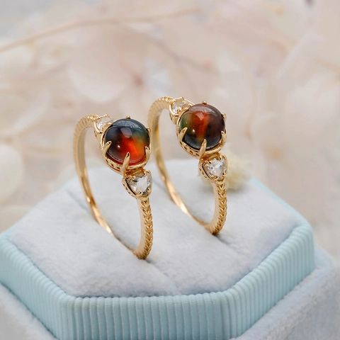 S925 Argent Sterling Plaqué Or Bague Ammolite Avec Cristal de Roche Vintage Texture Tressée Bague pour Femme Bijoux