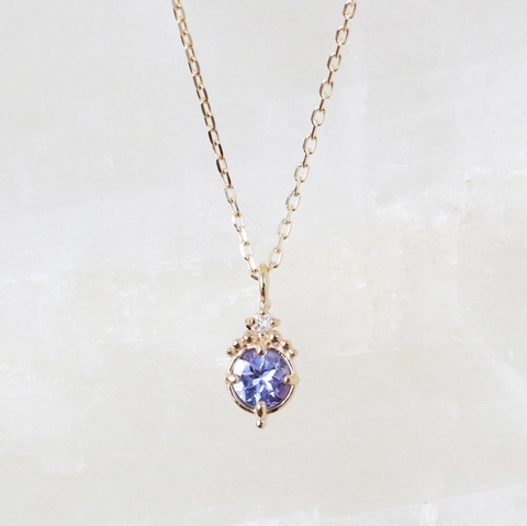 Elegante Collana in Argento Sterling S925 Placcato Oro 14K con Ciondolo in Tanzanite Rotonda e Zircone Bianco Gioielli Minimalisti Giapponesi