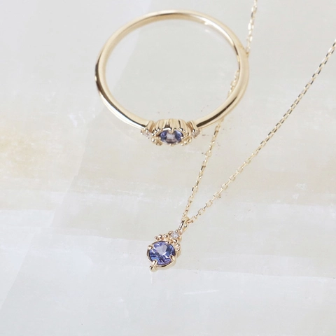 Elegante Collana in Argento Sterling S925 Placcato Oro 14K con Ciondolo in Tanzanite Rotonda e Zircone Bianco Gioielli Minimalisti Giapponesi