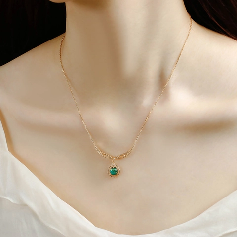 925 Sterling Silver 14K Gold Plated Pendant Only Without Chain Golden Rutilated Quartz Malachite Round Filigree Jewelry