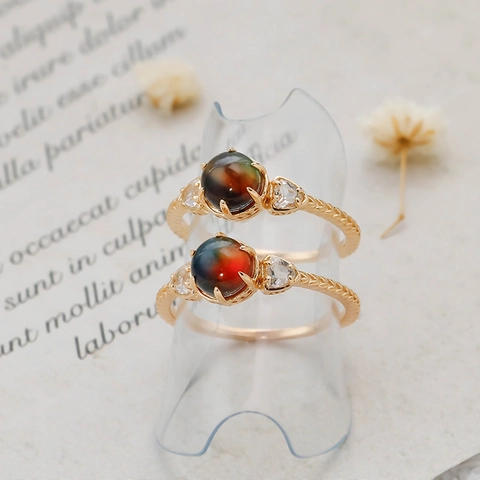 S925 Argent Sterling Plaqué Or Bague Ammolite Avec Cristal de Roche Vintage Texture Tressée Bague pour Femme Bijoux