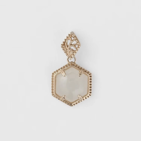 French Vintage Hexagon Hetian Jade Pendant Only (Without Chain) S925 Sterling Silver 14K Gold Plated Hollow Leaf Jewelry Women Gift