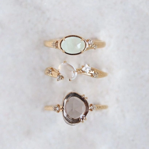 French Vintage S925 Sterling Silver 14K Gold Plated Prehnite Oval Gemstone Ring For Women Elegant Jewelry Accessory Gift